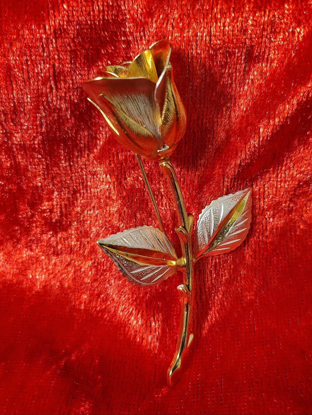 Metal Rose Brooch In Gold & Silver Tone - Like New- 3 in